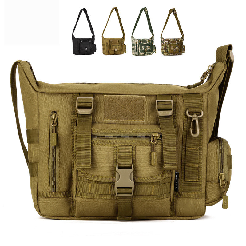 Rucksack Military Style - 14 นิ้วแล็ปท็อปไหล่กระเป๋าผู้ชายกีฬากระเป๋าทหารยุทธวิธีกระเป๋าเป้สะพายหลังเดี่ยวผู้ชาย A4 เอกสาร MOLLE Messenger