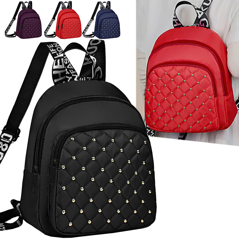 Canvas Backpack Casual - กระเป๋าเป้สะพายหลังแบบมีหมุด ดีไซน์เก๋ ทันสมัย หลายสี ผ้าควิลท์ สายสะพายปรับได้