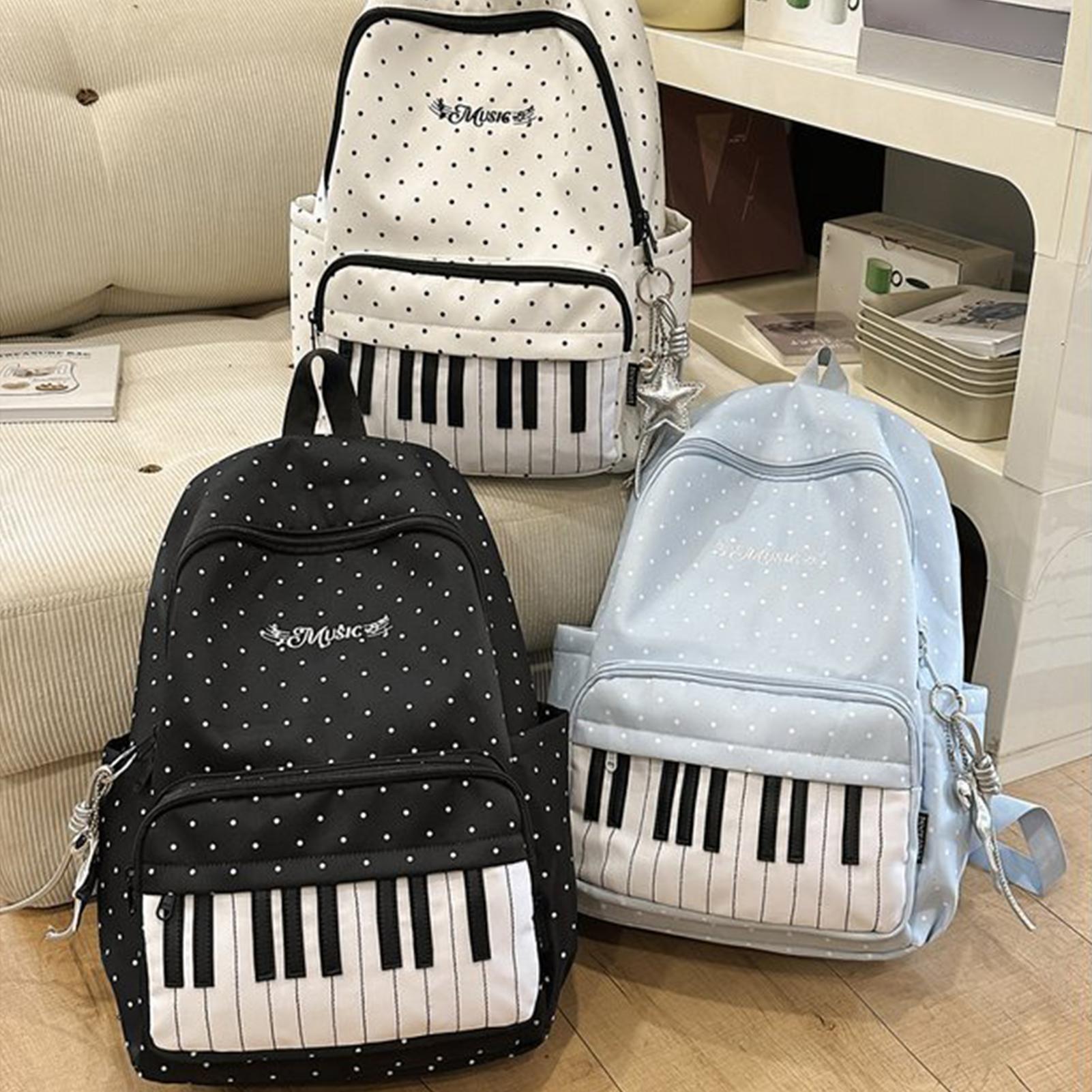 Fashion Backpack Women - กระเป๋าเป้เดินทางลายเปียโน ความจุขนาดใหญ่ น้ำหนักเบา เหมาะสำหรับใส่แล็ปท็อป เดินป่า เรียนมหาวิทยาลัย